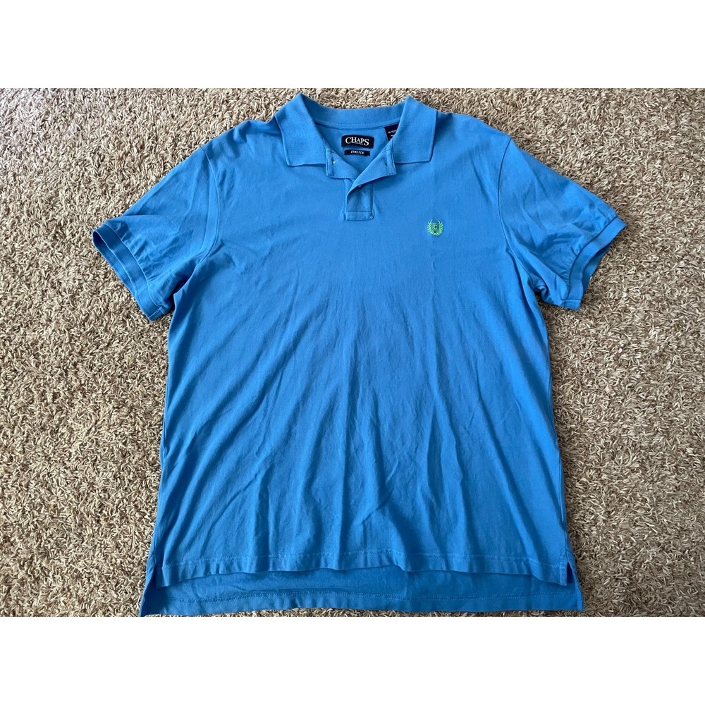 Chaps Stretch Men's Short Sleeve Polo Shirt Blue Size XL